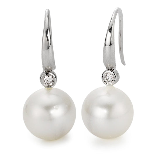 Pendientes 750/oro blanco de 18 quilates Diamante blanco, 0.09 ct, 2 piedras, si Perla cultivada de agua dulce