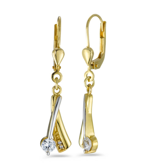 Pendientes 750/oro amarillo de 18 quilates, 750/oro blanco de 18 quilates Circonita blanco, 6 piedras