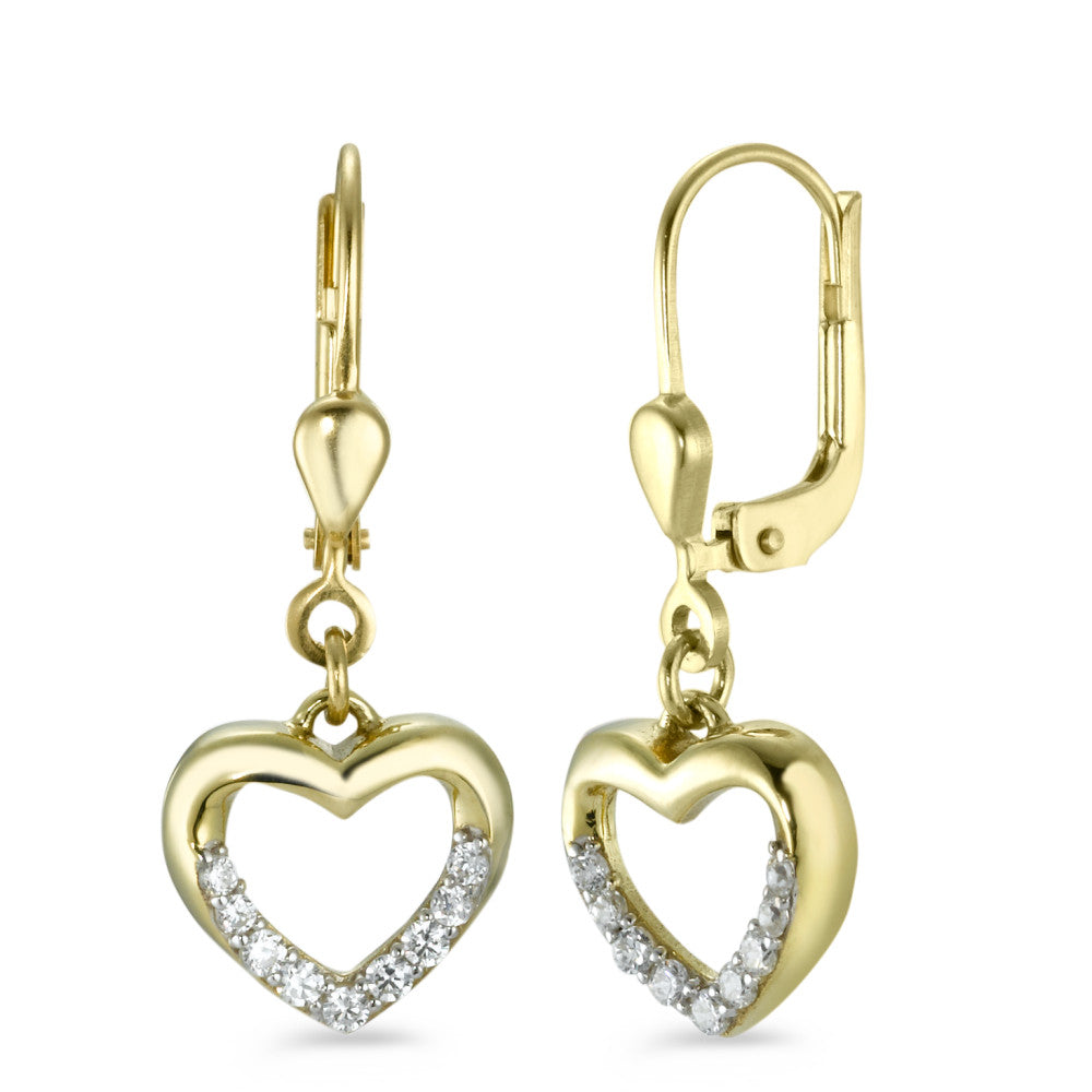 Pendientes Oro amarillo de 375/9K, Oro blanco de 375/9 quilates Circonita blanco, 18 piedras Corazón