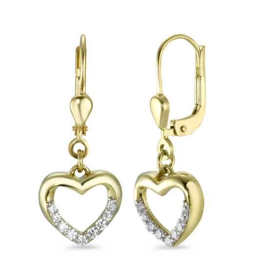 Pendientes Oro amarillo de 375/9K, Oro blanco de 375/9 quilates Circonita blanco, 18 piedras Corazón