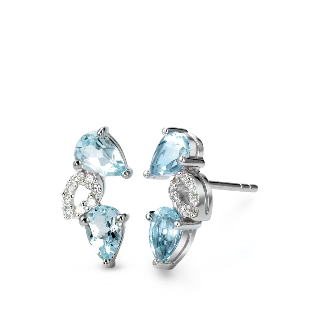 Pendientes Plata Topacio azul, 20 piedras, Circonita Rodio plateado