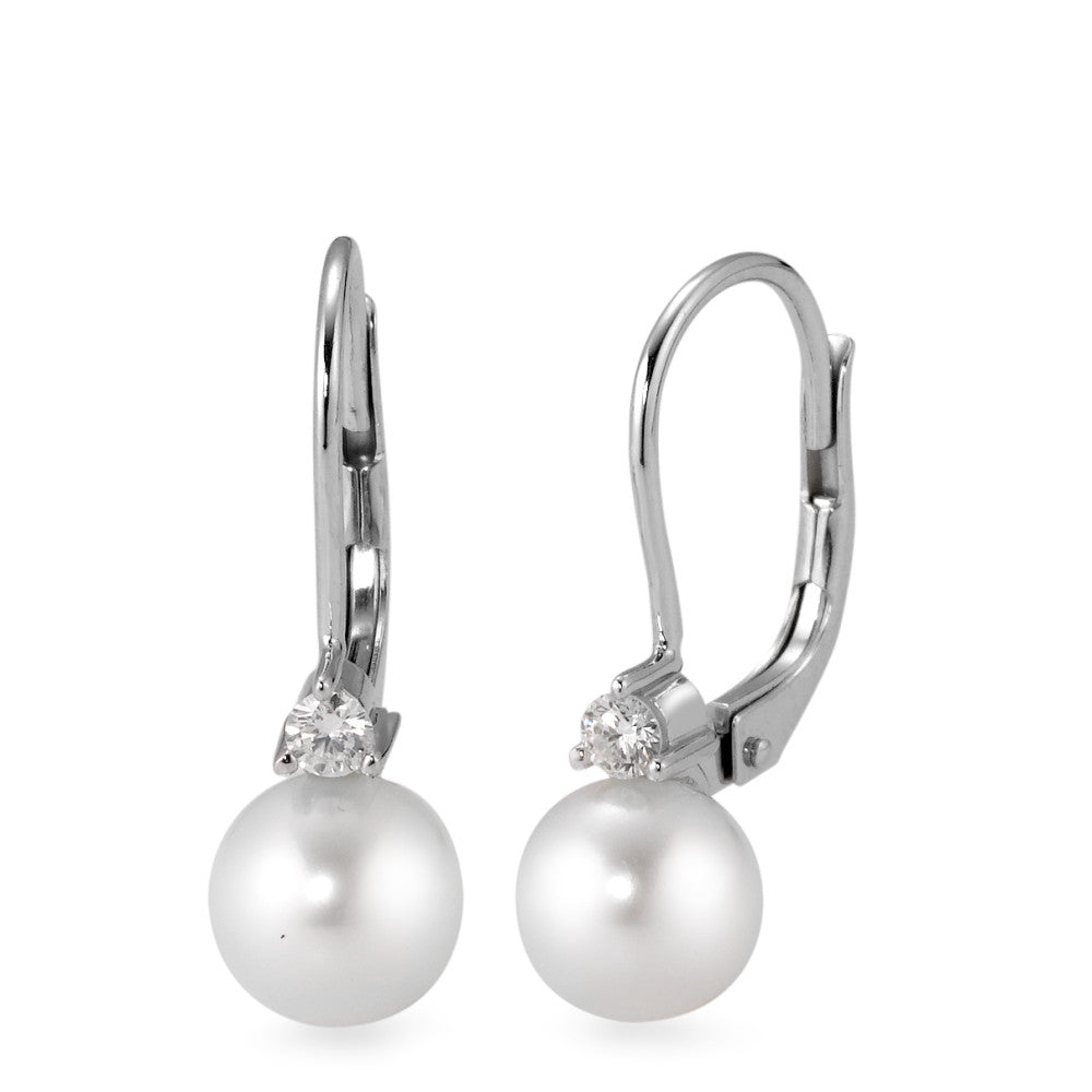 Pendientes 750/oro blanco de 18 quilates Diamante blanco, 0.10 ct, 2 piedras, [Brillant], w-si Perla cultivada de agua dulce