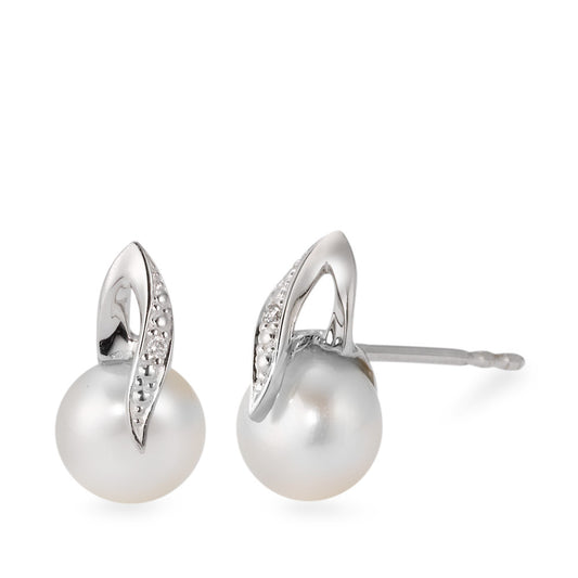 Pendientes 750/oro blanco de 18 quilates Diamante blanco, 0.01 ct, 2 piedras, [Brillant], w-si Perla cultivada de agua dulce