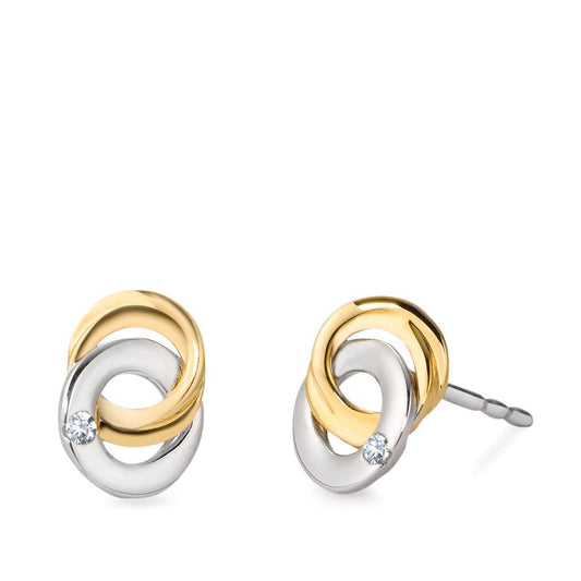 Pendientes 750/oro blanco de 18 quilates, 750/oro amarillo de 18 quilates Diamante blanco, 0.03 ct, 2 piedras, [Brillant], w-si