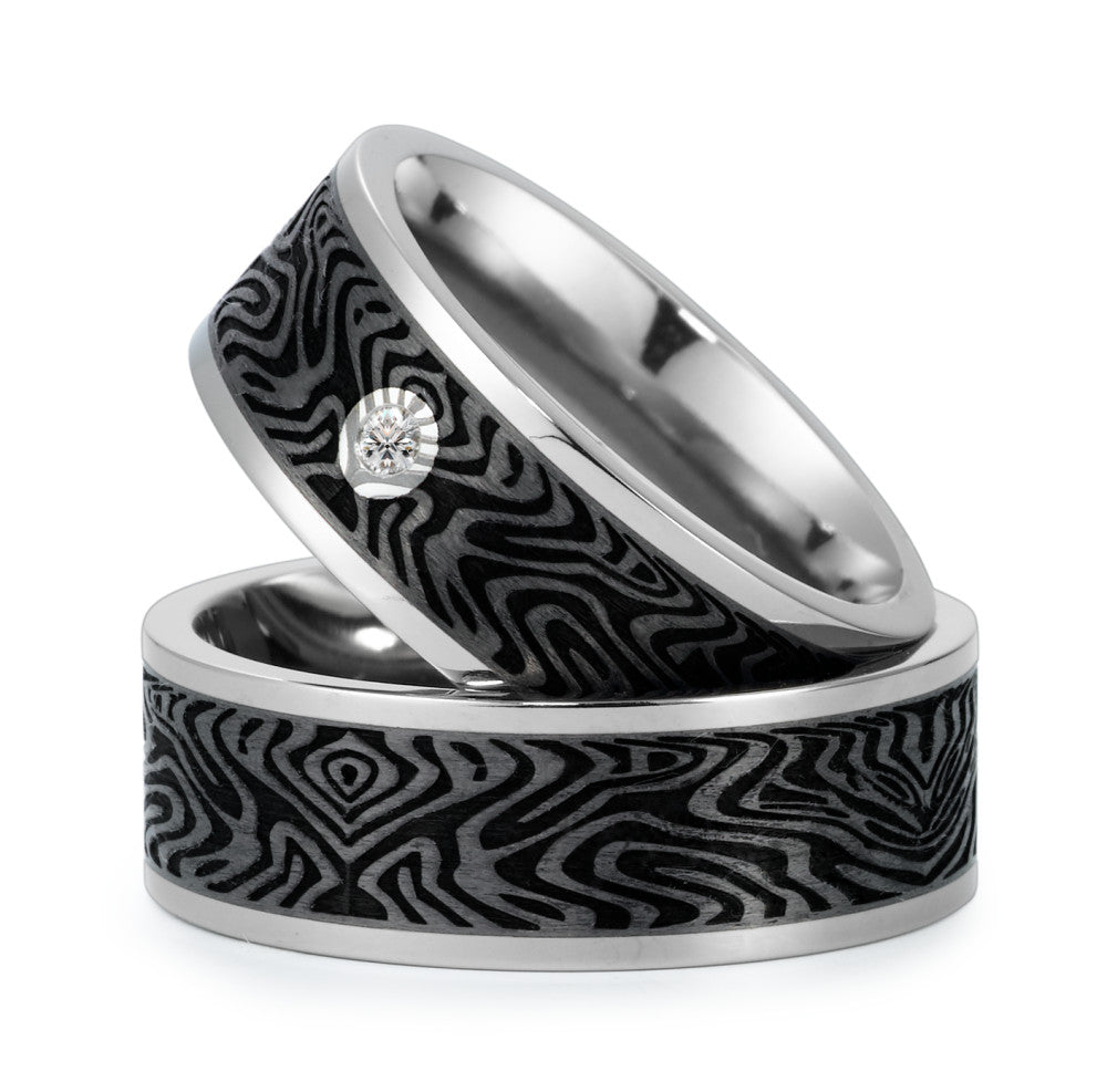 Anillo de pareja Titanio, Carbón Diamante 0.03 ct, w-si