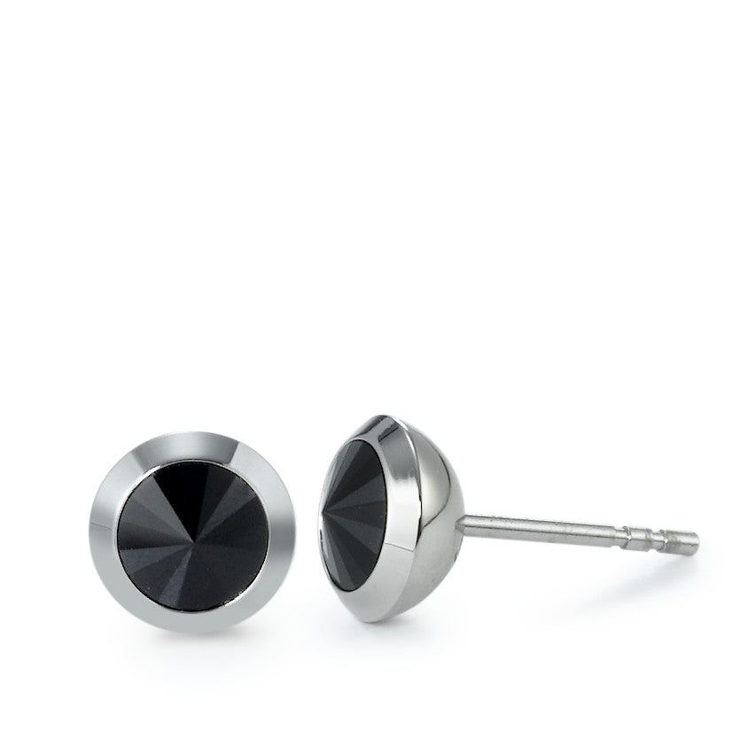 Pendientes Acero inoxidable Circonita negro, 2 piedras Ø7.5 mm