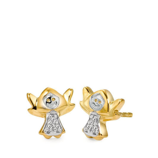 Pendientes Oro amarillo de 375/9K, Oro blanco de 375/9 quilates Circonita 6 piedras Bicolor Ángel