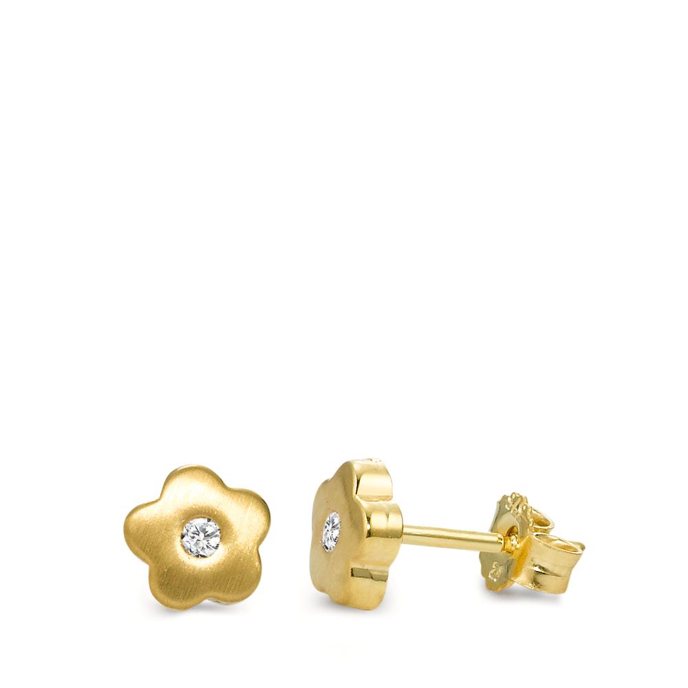 Pendientes Oro amarillo de 375/9K Circonita 2 piedras Flor Ø6 mm