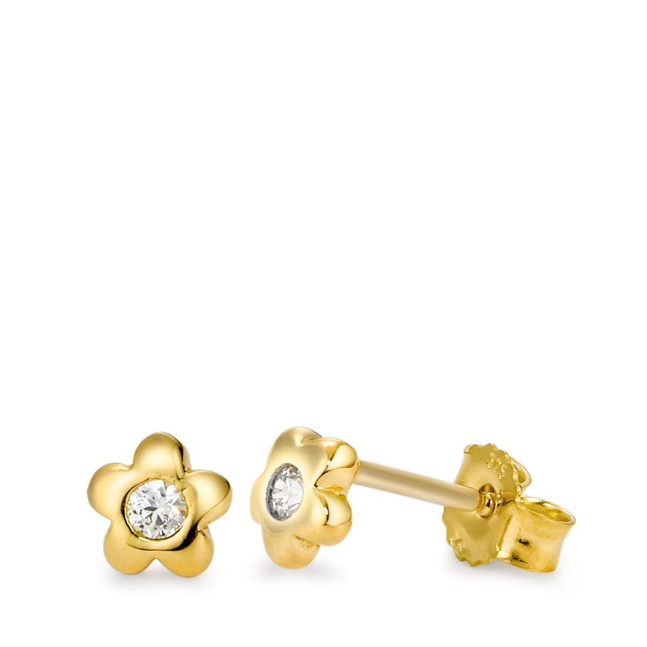 Pendientes Oro amarillo de 375/9K Circonita 2 piedras Flor Ø5 mm