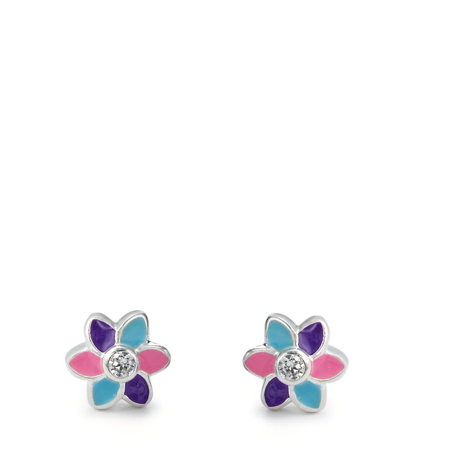 Pendientes Plata Circonita 2 piedras Pintado/lacado Flor Ø6 mm