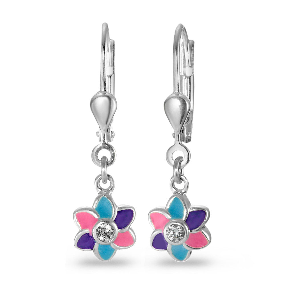 Pendientes Plata Circonita 2 piedras Pintado/lacado Flor