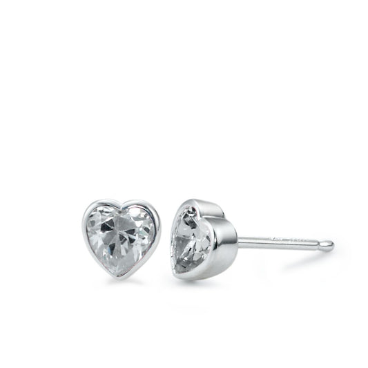 Pendientes Plata Circonita 2 piedras Rodio plateado Corazón Ø5 mm