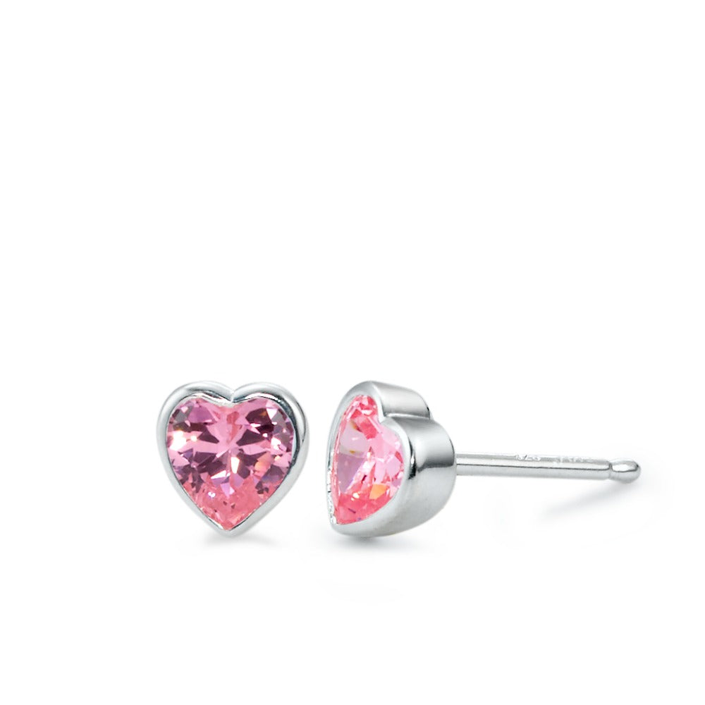 Pendientes Plata Circonita rosa, 2 piedras Corazón Ø6 mm