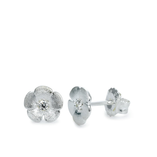 Pendientes Plata Circonita 2 piedras Flor Ø8 mm