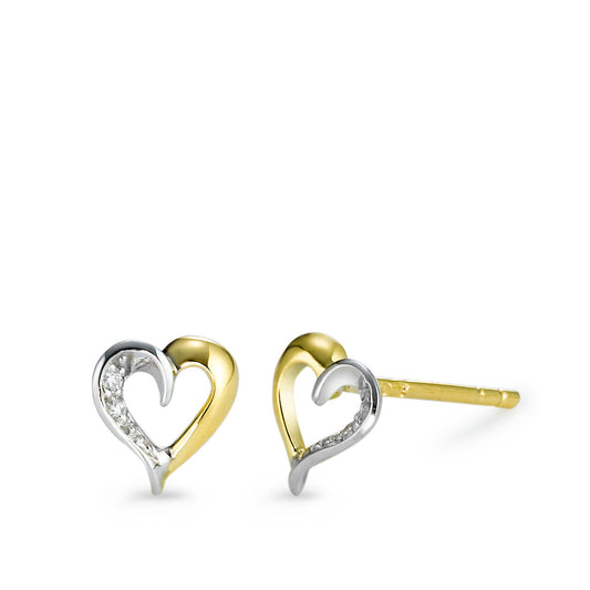 Pendientes 750/oro amarillo de 18 quilates, 750/oro blanco de 18 quilates Diamante 0.02 ct, 4 piedras, w-si Corazón Ø6.5 mm