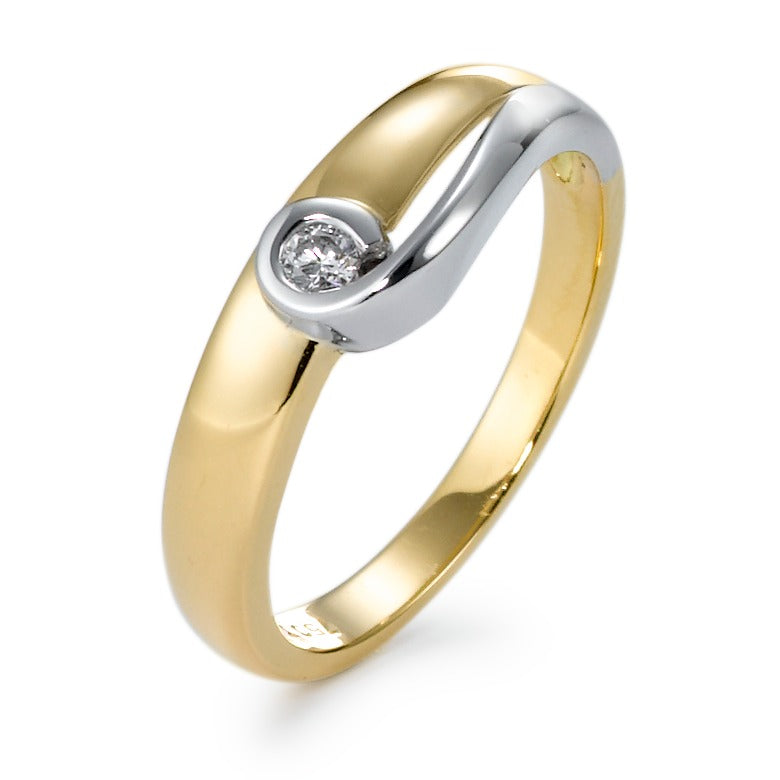 Anillo de dedo 750/oro amarillo de 18 quilates, 750/oro blanco de 18 quilates Diamante 0.05 ct, w-si