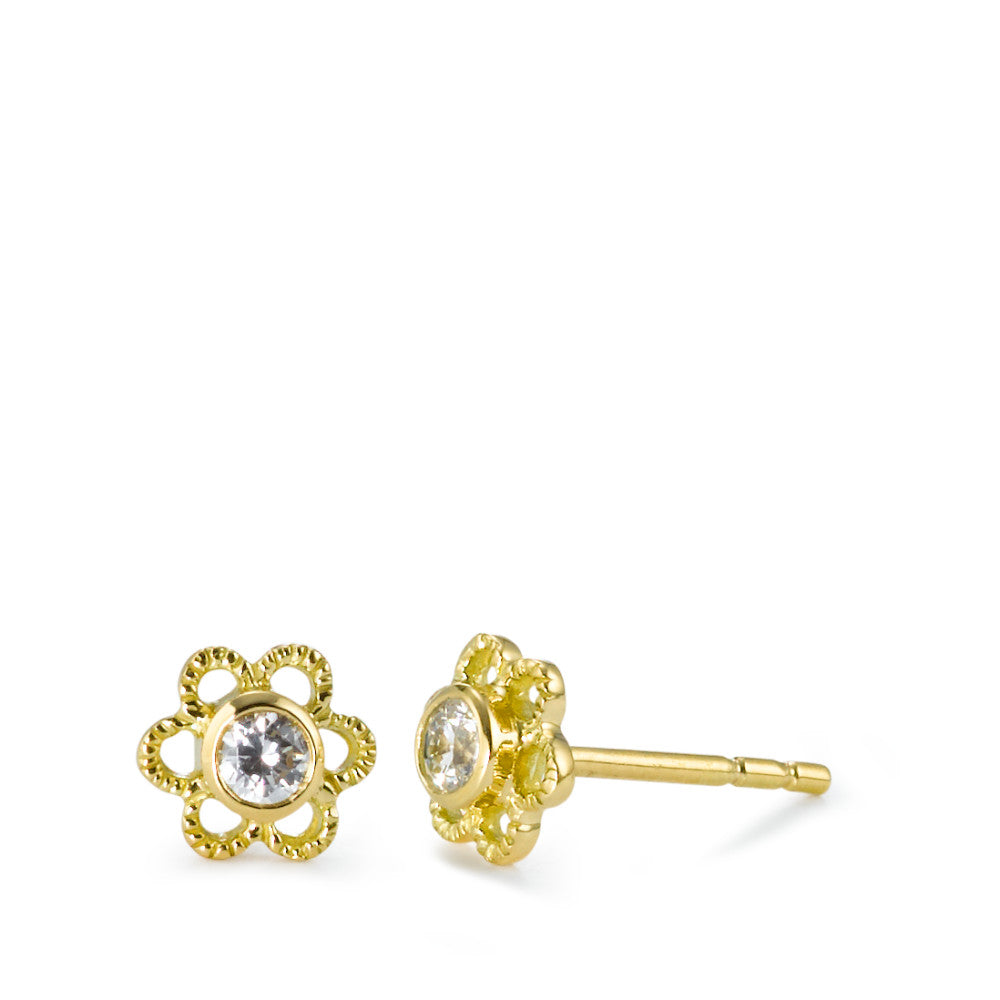 Pendientes 750/oro amarillo de 18 quilates Circonita 2 piedras Flor Ø5.5 mm