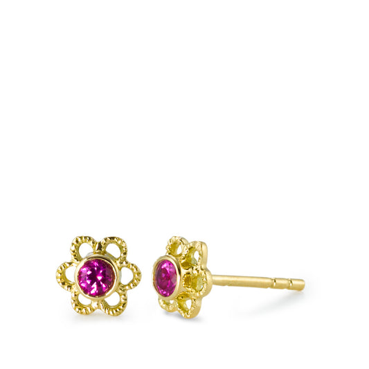 Pendientes 750/oro amarillo de 18 quilates Circonita rosa, 2 piedras Flor Ø5.5 mm