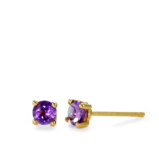 Pendientes 750/oro amarillo de 18 quilates Amatista Violeta, 0.86 ct, 2 piedras Ø4 mm