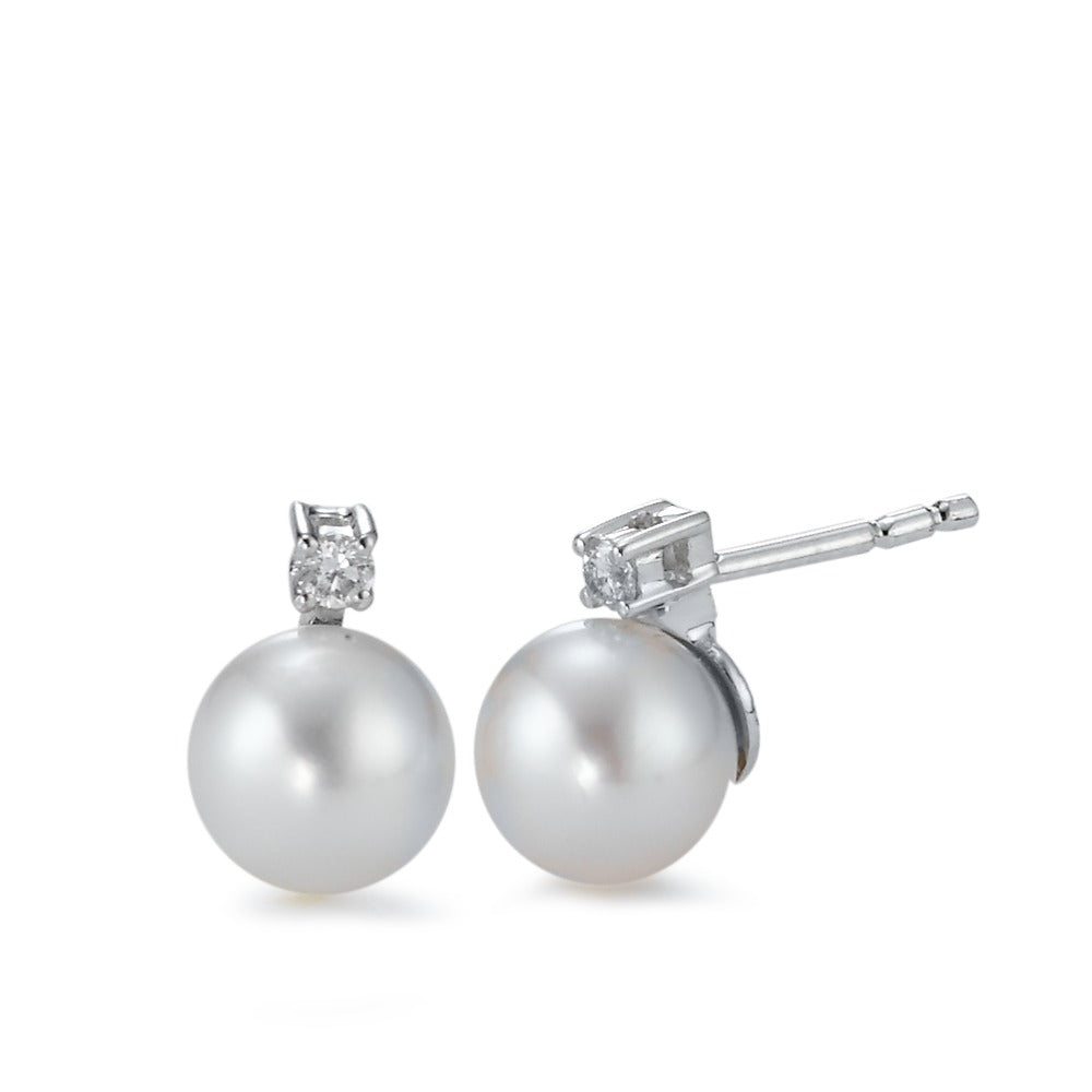 Pendientes 750/oro blanco de 18 quilates Diamante 0.05 ct, 2 piedras, w-si Perla cultivada de agua dulce