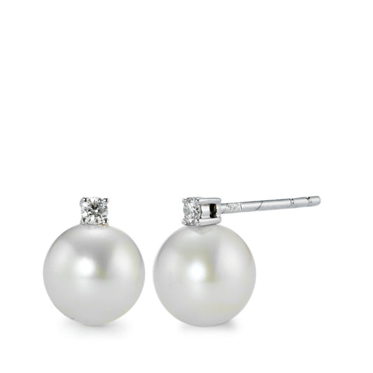 Pendientes 750/oro blanco de 18 quilates Diamante 0.07 ct, 2 piedras, w-si Perla cultivada de agua dulce