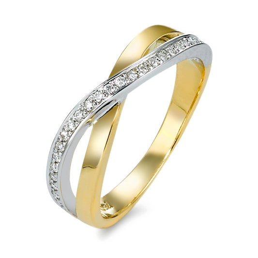 Anillo de dedo 750/oro amarillo de 18 quilates, 750/oro blanco de 18 quilates Diamante 0.13 ct, 27 piedras, w-si