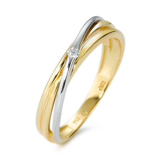 Anillo de dedo 750/oro amarillo de 18 quilates, 750/oro blanco de 18 quilates Diamante blanco, 0.02 ct, [Brillant], w-si