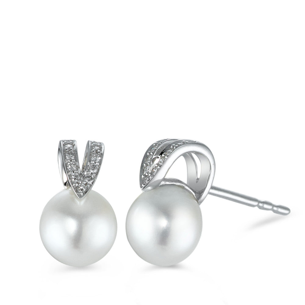 Pendientes 750/oro blanco de 18 quilates Diamante 0.07 ct, 22 piedras, [Brillant], w-si Perla cultivada de agua dulce