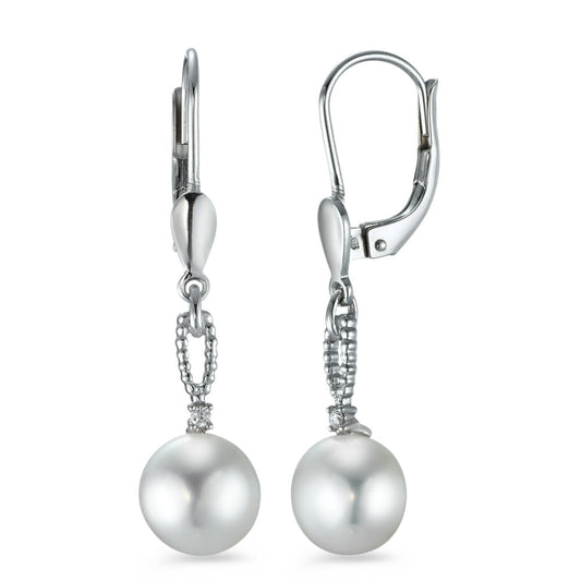 Pendientes 750/oro blanco de 18 quilates Diamante 0.02 ct, 2 piedras, [Brillant], p1 Perla cultivada de agua dulce