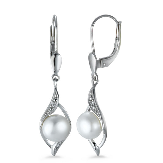 Pendientes 750/oro blanco de 18 quilates Diamante 0.016 ct, 4 piedras, [Brillant], p1 Perla cultivada de agua dulce