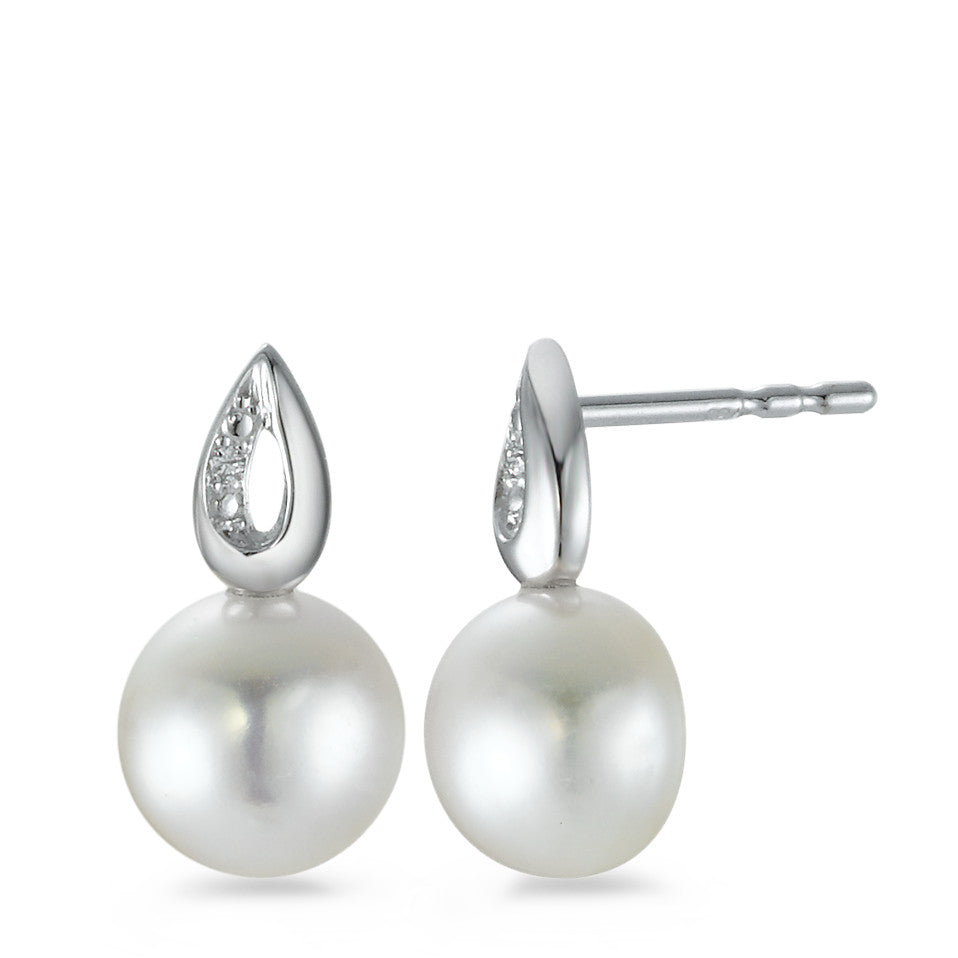 Pendientes 750/oro blanco de 18 quilates Diamante 0.008 ct, 2 piedras, [Brillant], p1 Perla cultivada de agua dulce