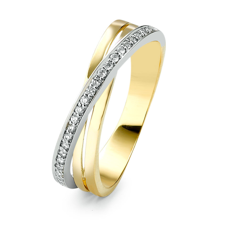 Anillo de dedo 750/oro amarillo de 18 quilates, 750/oro blanco de 18 quilates Diamante 0.12 ct, 25 piedras, w-si