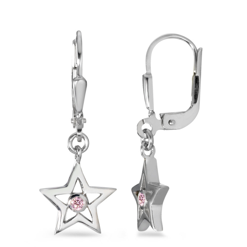 Pendientes Plata Circonita rosa, 2 piedras Rodio plateado estrella Ø10 mm