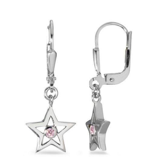 Pendientes Plata Circonita rosa, 2 piedras Rodio plateado estrella Ø10 mm