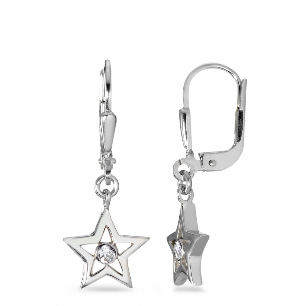 Pendientes Plata Circonita blanco, 2 piedras Rodio plateado estrella Ø7 mm