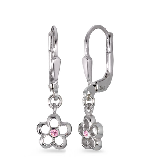 Pendientes Plata Circonita rosa, 2 piedras Rodio plateado Flor Ø7 mm