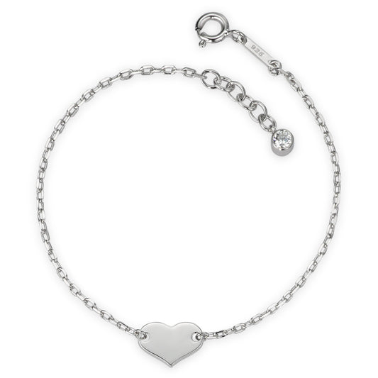 Pulsera Plata Circonita Rodio plateado Corazón 16-17.5 cm