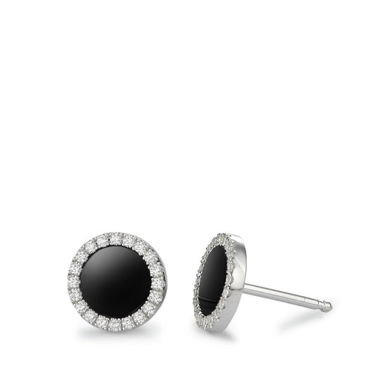 Pendientes Plata Ágata negro Rodio plateado Ø9 mm