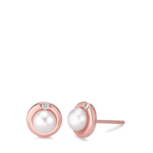 Pendientes Plata Circonita 2 piedras Rosa Dorado Perla cultivada de agua dulce Ø9 mm