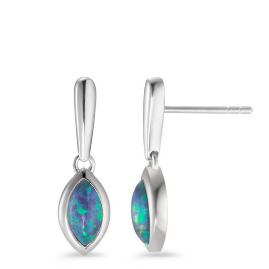 Pendientes Plata [synth. Opal] azul Rodio plateado