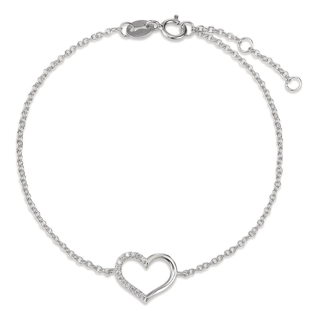 Pulsera Plata Circonita Rodio plateado Corazón 16-18 cm