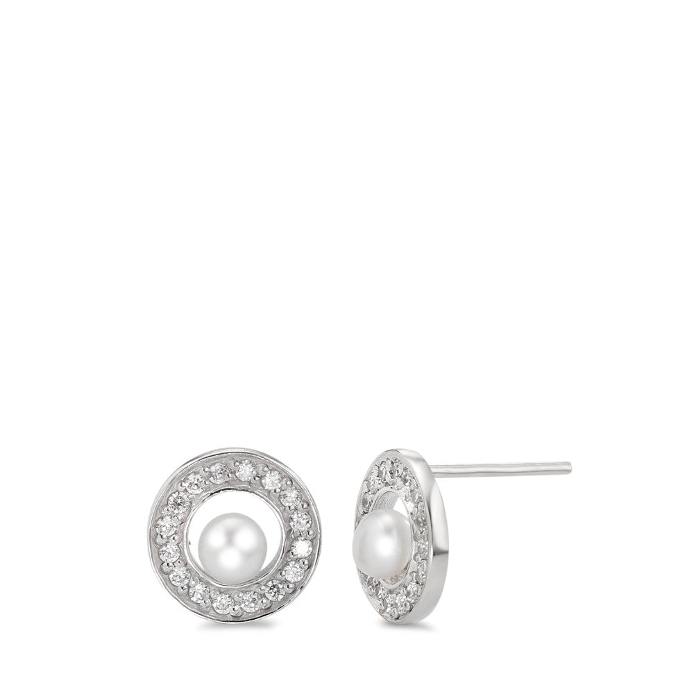 Pendientes Plata Circonita Rodio plateado Perla cultivada de agua dulce Ø10 mm