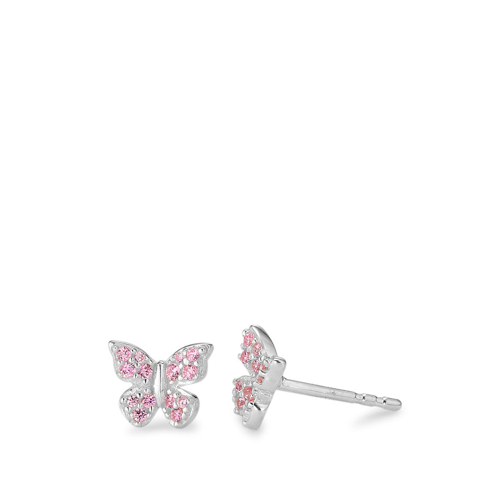 Pendientes Plata Circonita rosa, 28 piedras Rodio plateado Mariposa Ø7 mm