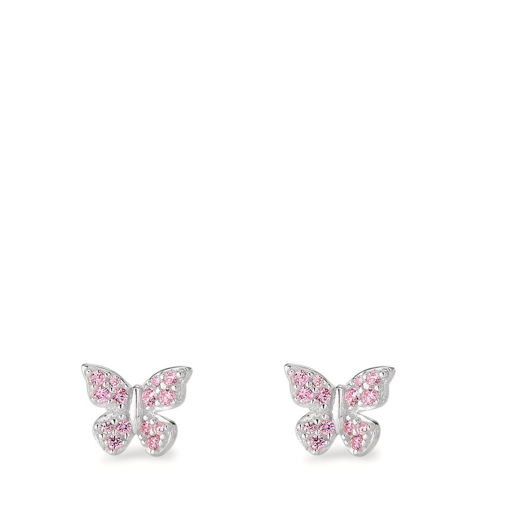 Pendientes Plata Circonita rosa, 28 piedras Rodio plateado Mariposa Ø7 mm