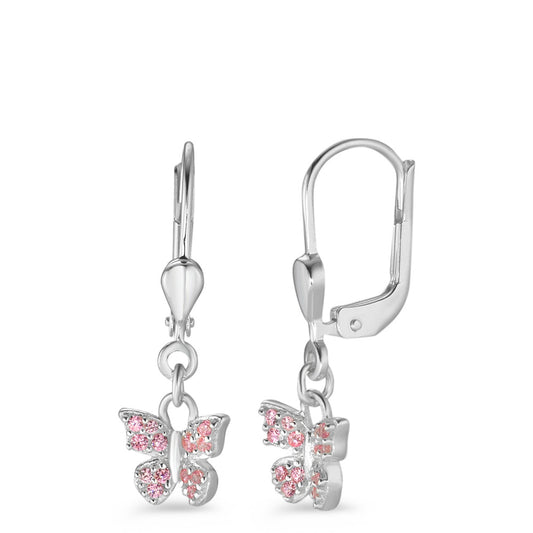 Pendientes Plata Circonita rosa, 28 piedras Mariposa