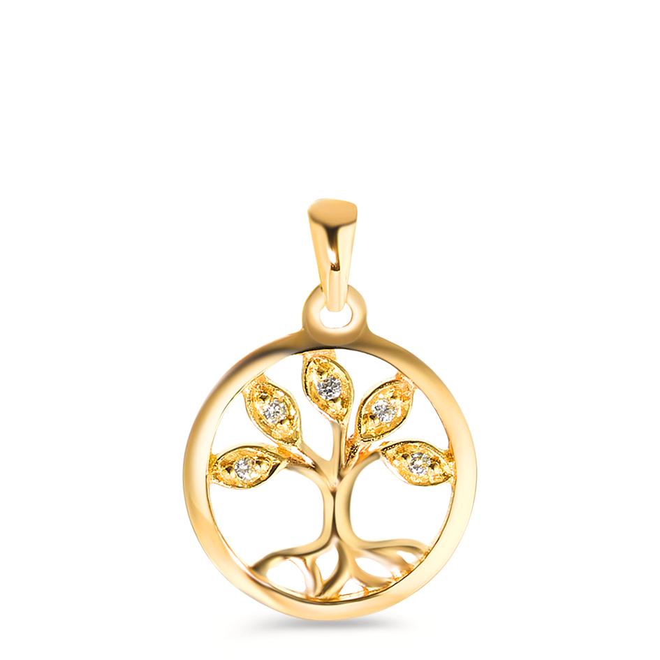 Colgante 750/oro amarillo de 18 quilates Circonita 5 piedras árbol de la vida Ø12 mm