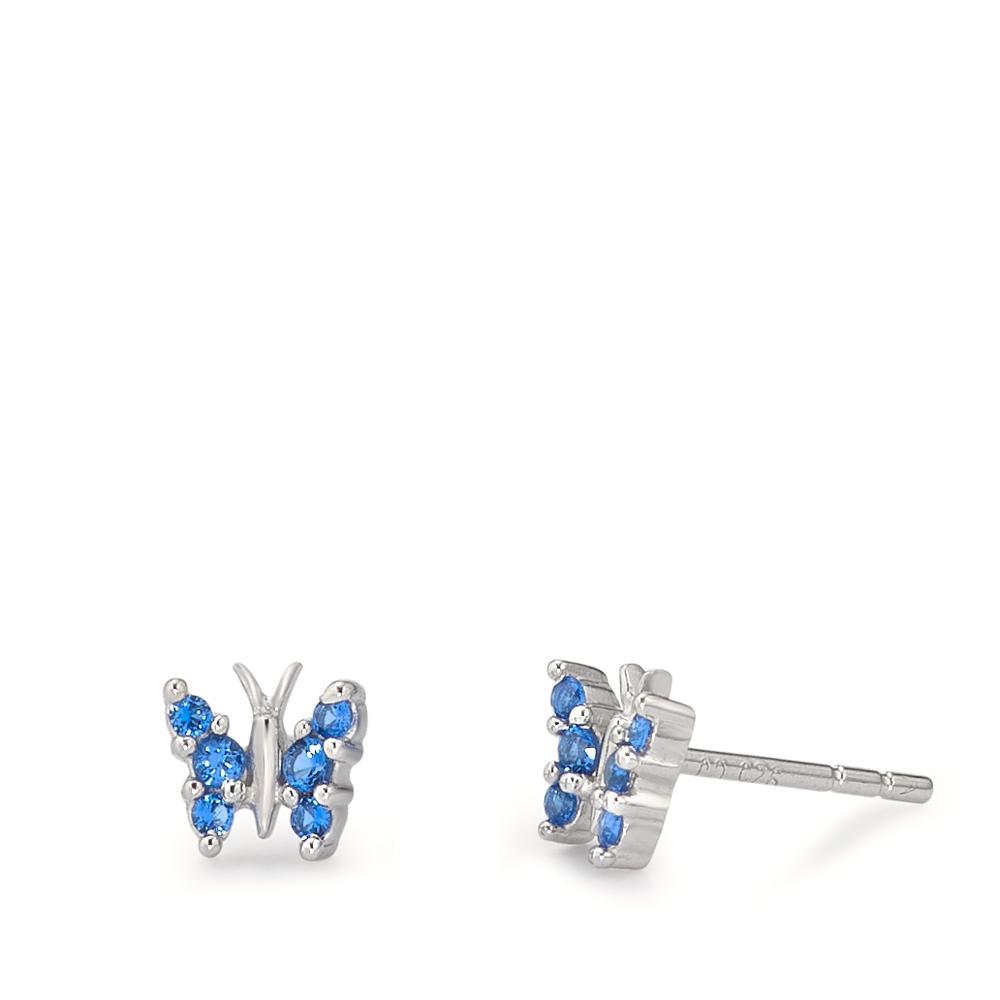 Pendientes Plata Circonita azul, 6 piedras Rodio plateado Mariposa Ø6 mm