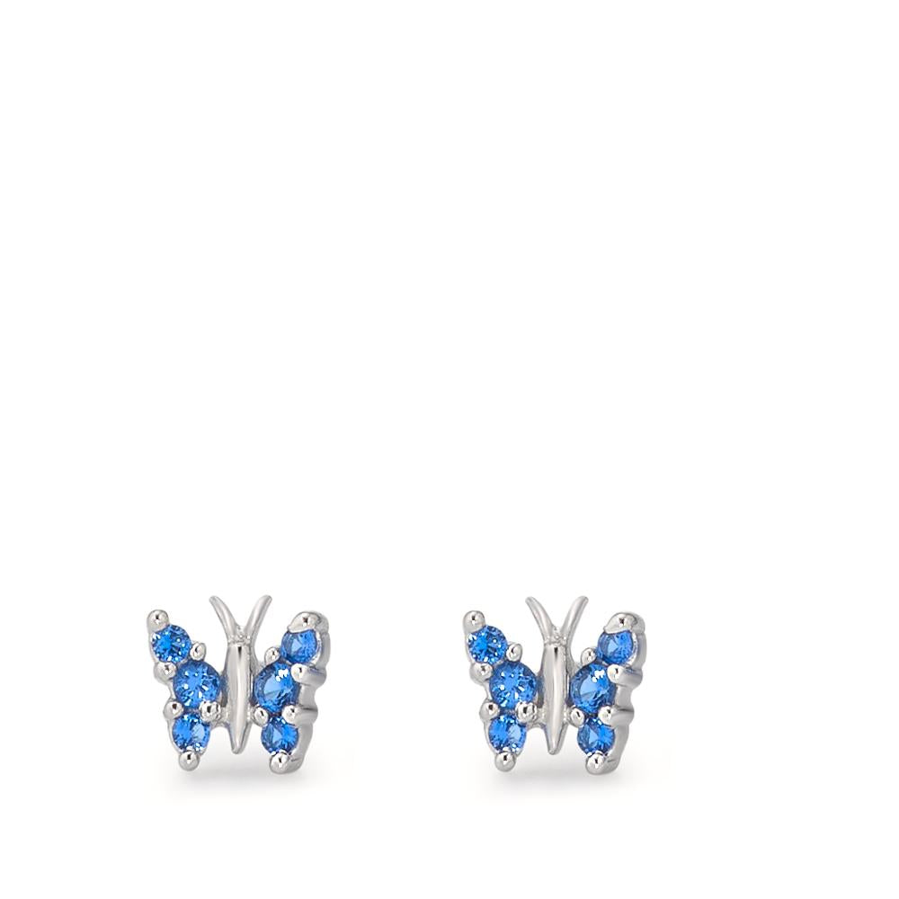 Pendientes Plata Circonita azul, 6 piedras Rodio plateado Mariposa Ø6 mm