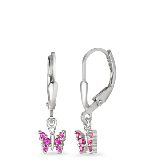 Pendientes Plata Circonita rosa, 6 piedras Rodio plateado Mariposa