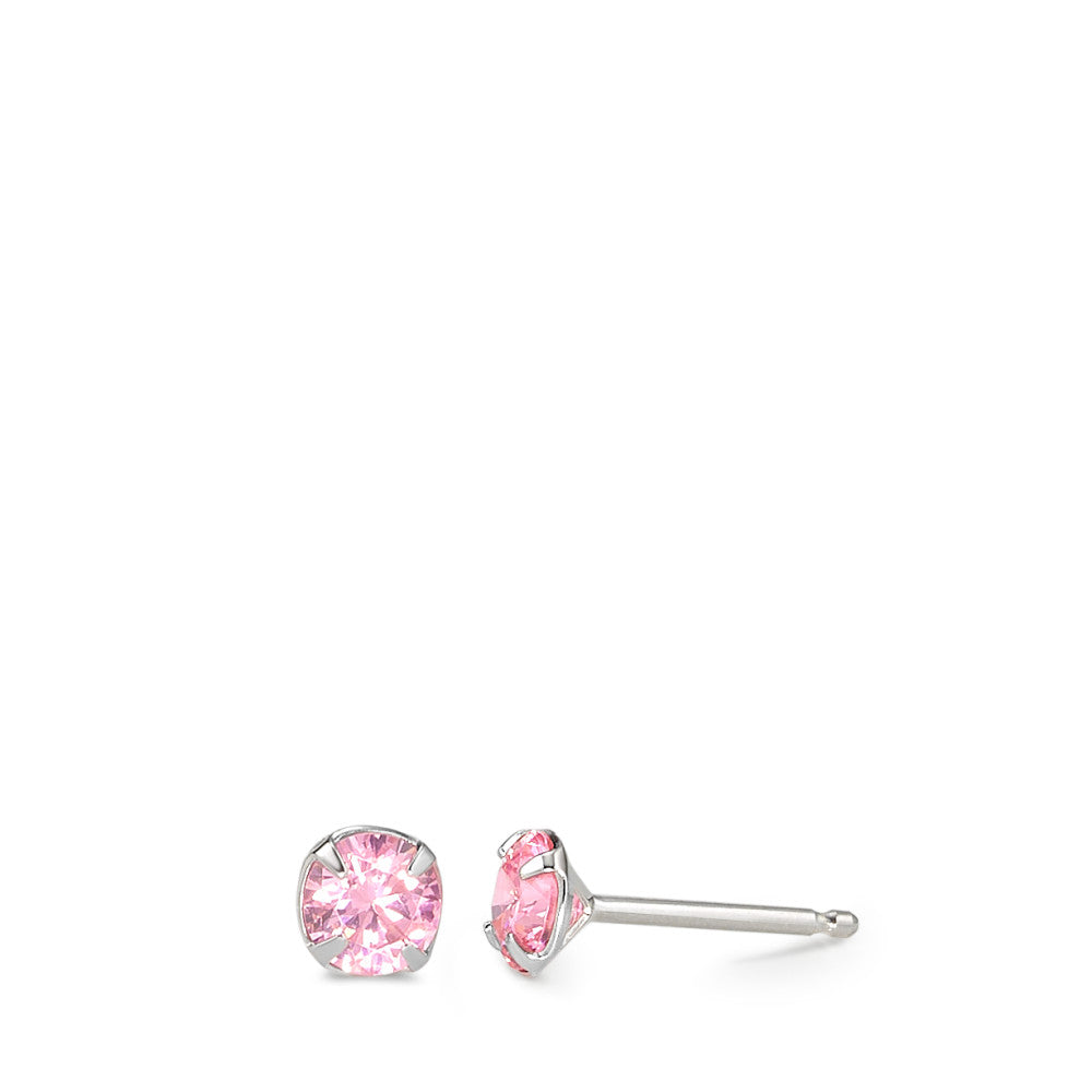 Pendientes Plata Circonita rosa, 2 piedras Rodio plateado Ø5 mm